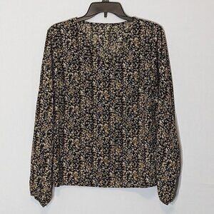 Women's "Shein" Brown/Gold, Long Sleeved, V-Neck Chiffon Tunic Top; Size L